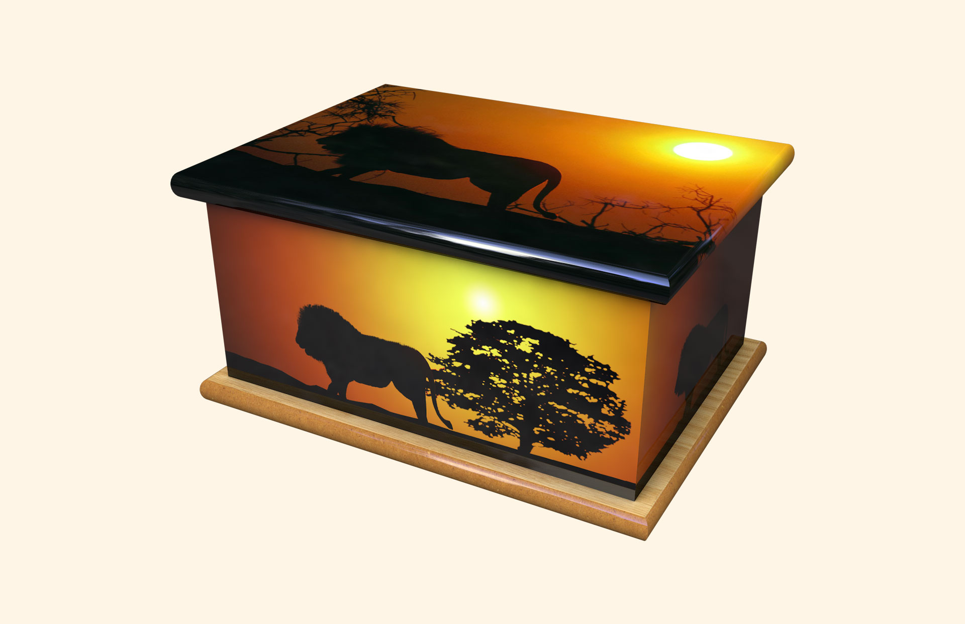Lion at Sunset adult ashes casket
